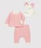 Ensemble 3 pièces milleraies bébé en coton biologique blanc MARSHMALLOW/orange OURSIN